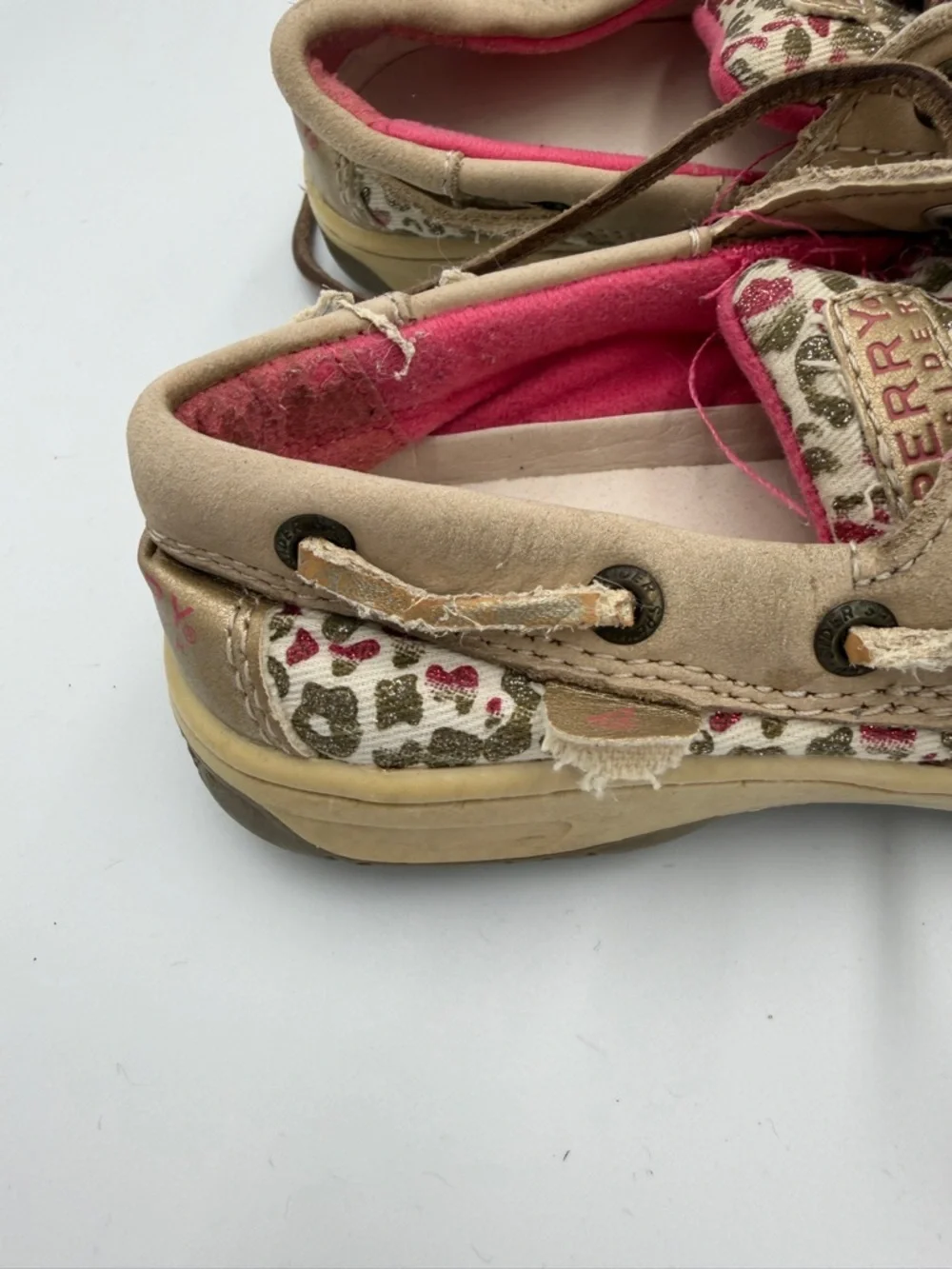 Sperry Toddler Girls 10.5 Tan Leopard Cheetah Moccasin Boat Shoes Pink Lining